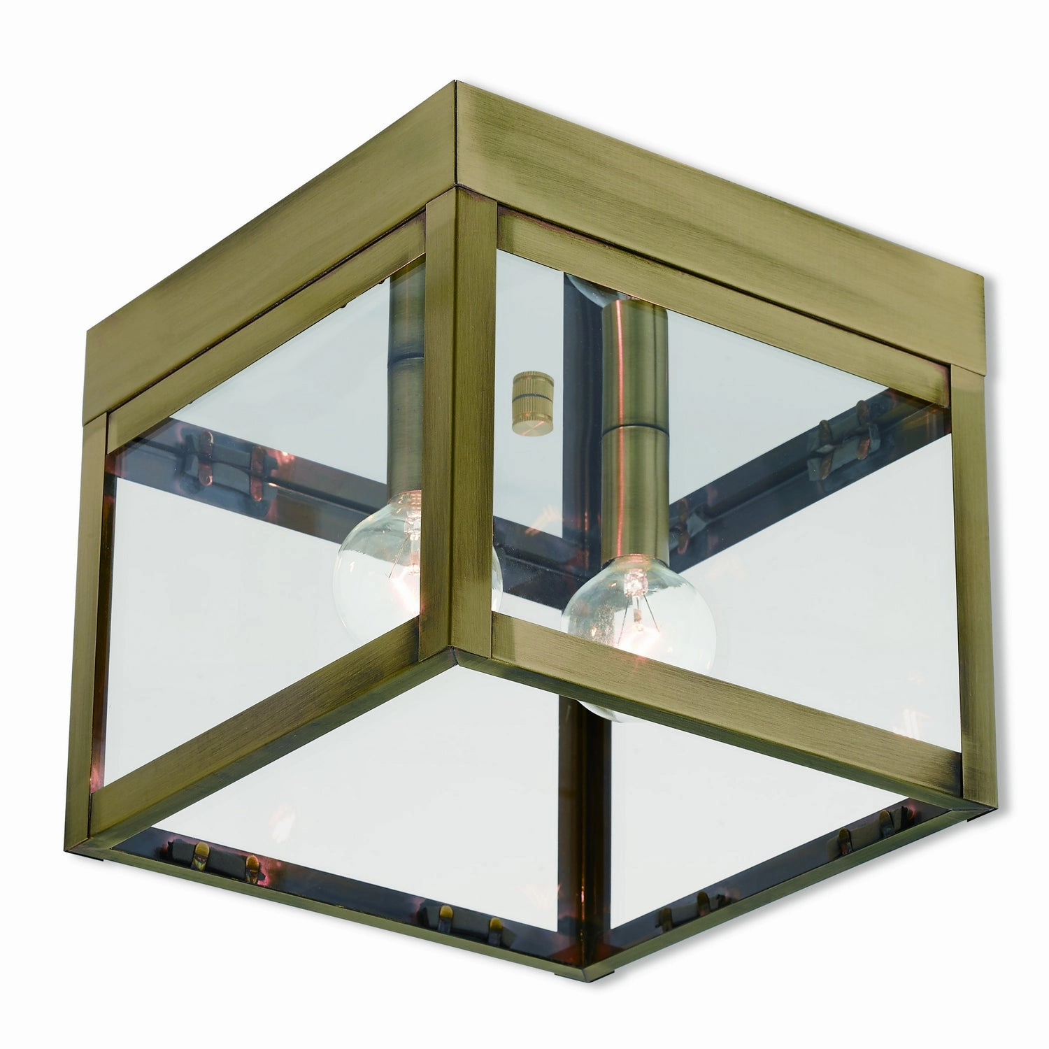Nyack Two Light Outdoor Ceiling Mount Antique Brass w/ Polished Chrome Stainless Steel Outdoor Ceiling Mount Lighting hot sale