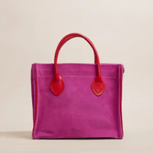 Parker - Pink Suede with Red Leather Saddle Handle and Piping
