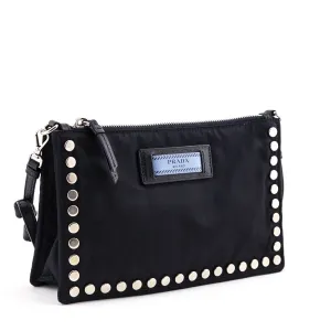 Prada Black Nylon Studded Etiquette Zip Shoulder Bag