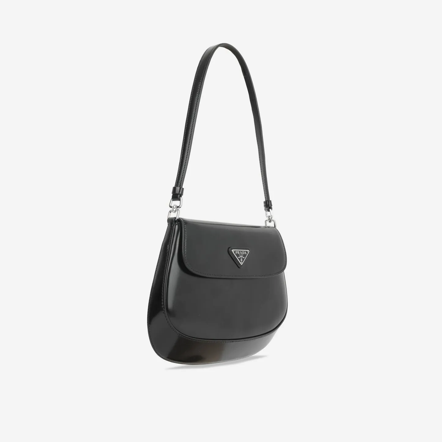 Prada Prada - Small Cleo Brushed Leather Shoulder Bag with Flap - Black -