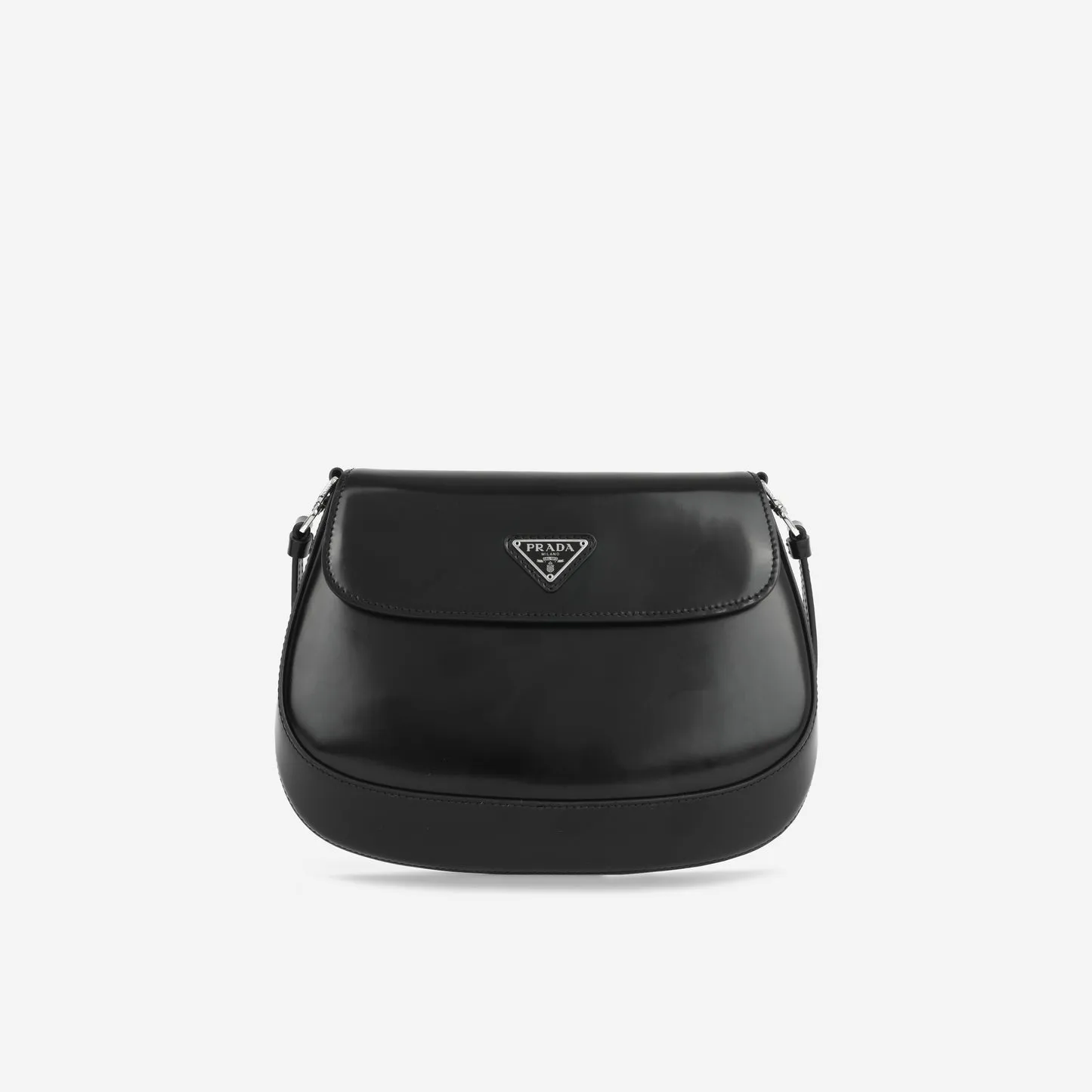 Prada Prada - Small Cleo Brushed Leather Shoulder Bag with Flap - Black -