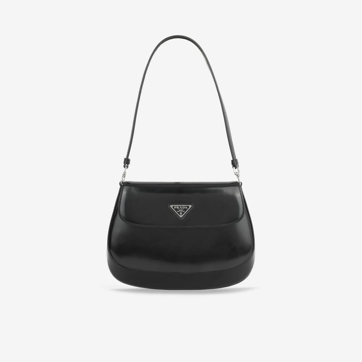 Prada Prada - Small Cleo Brushed Leather Shoulder Bag with Flap - Black -