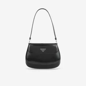 Prada Prada - Small Cleo Brushed Leather Shoulder Bag with Flap - Black -