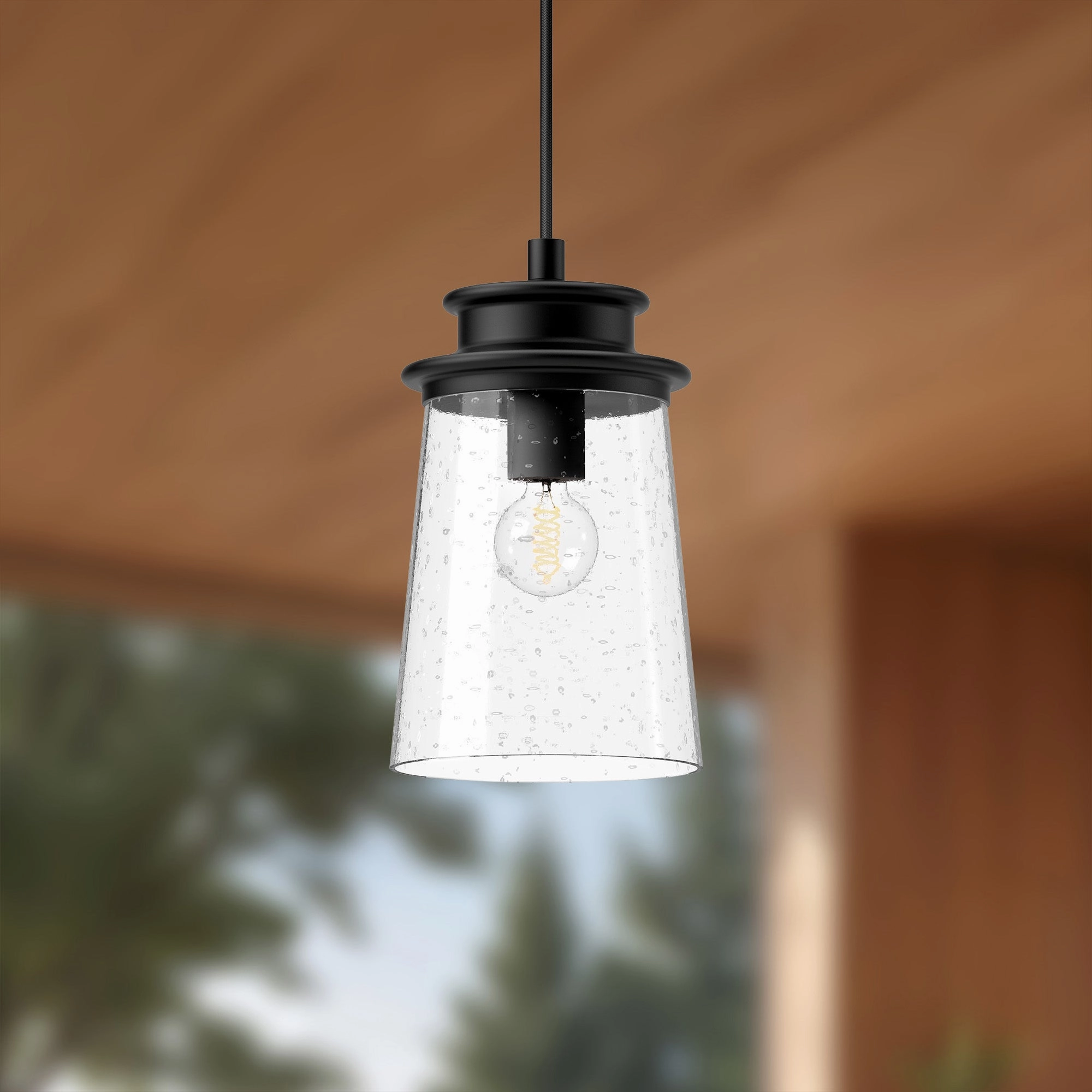 Quincy One Light Exterior Pendant Clear Bubble Glass/Textured Black Hanging Lantern Lights deals