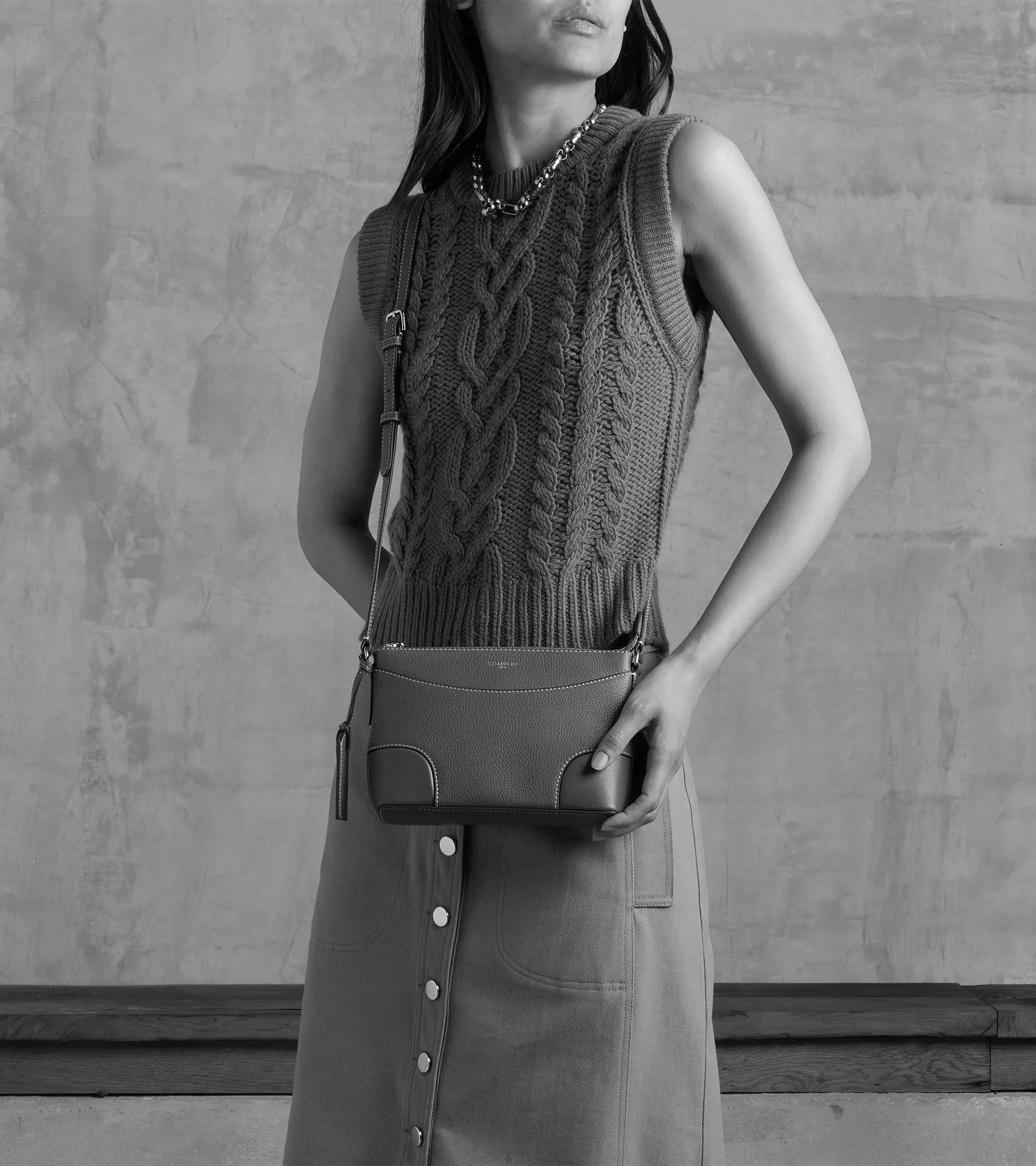 Romy small shoulder bag in smooth grained leather
