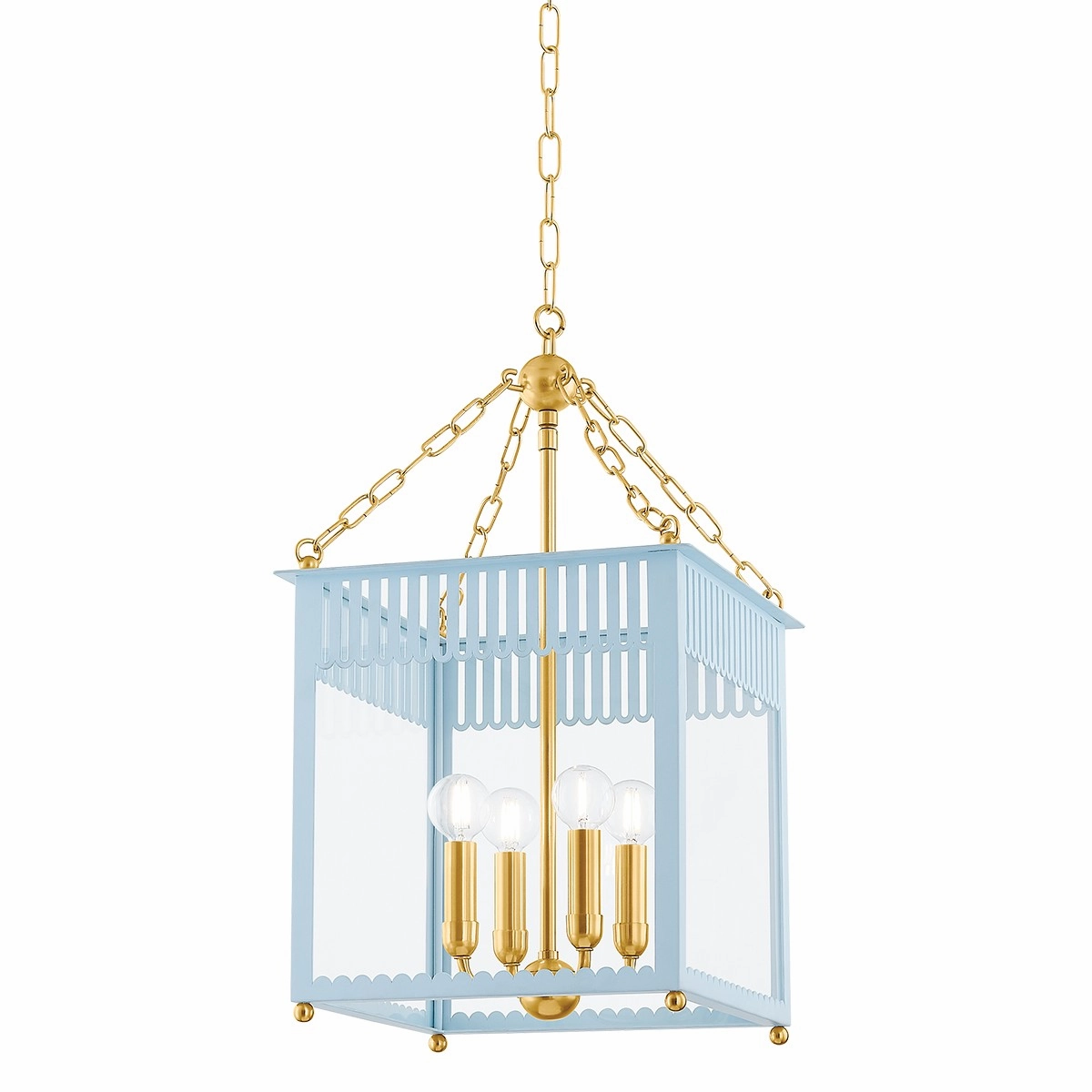 Rosalie Four Light Lantern Aged Brass/Soft Arctic Blue Ceiling Lights Lighting outlet store