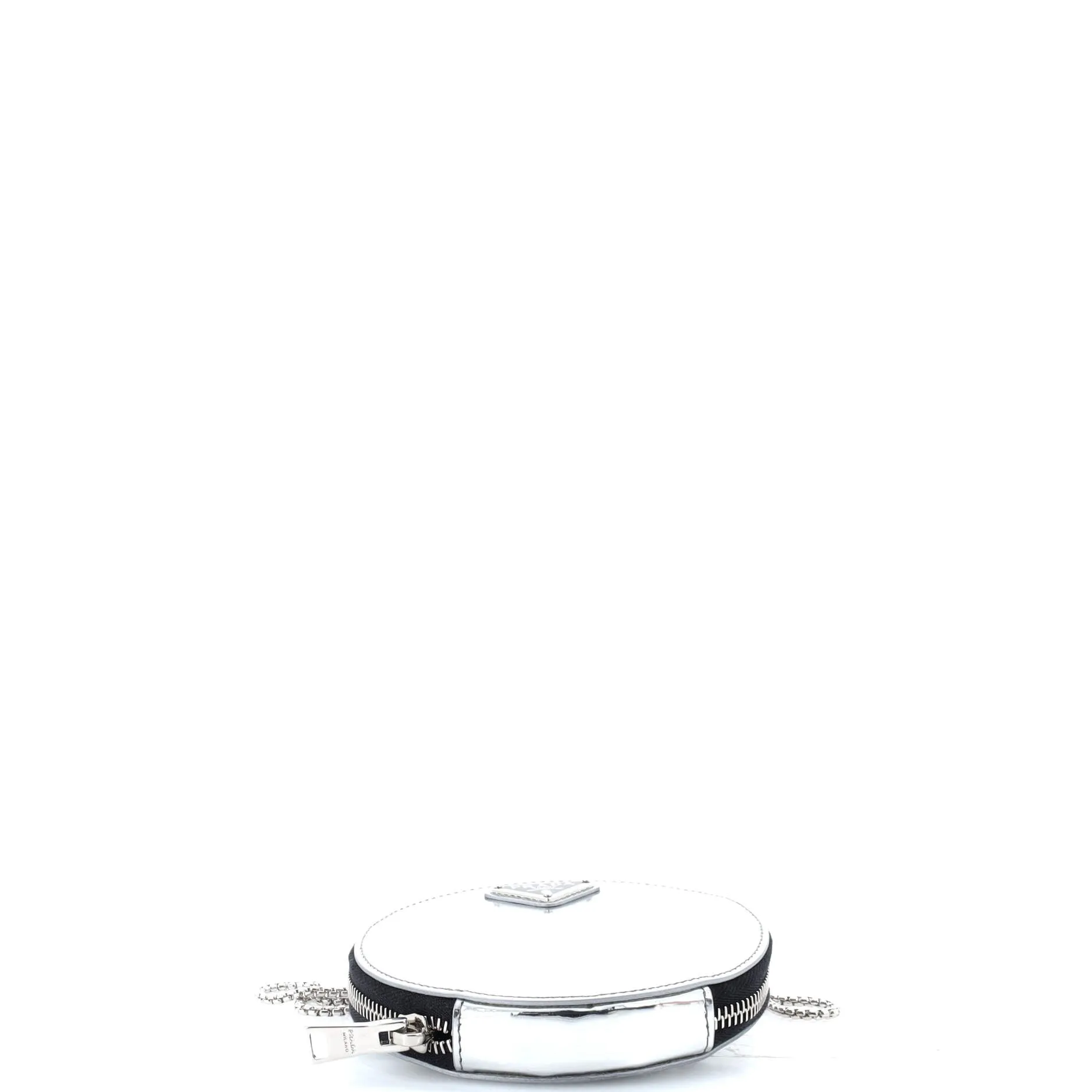 Round Pouch Bag with Chain Brushed Leather Mini