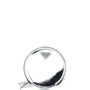 Round Pouch Bag with Chain Brushed Leather Mini
