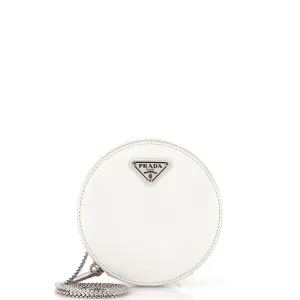 Round Pouch Bag with Chain Brushed Leather Mini
