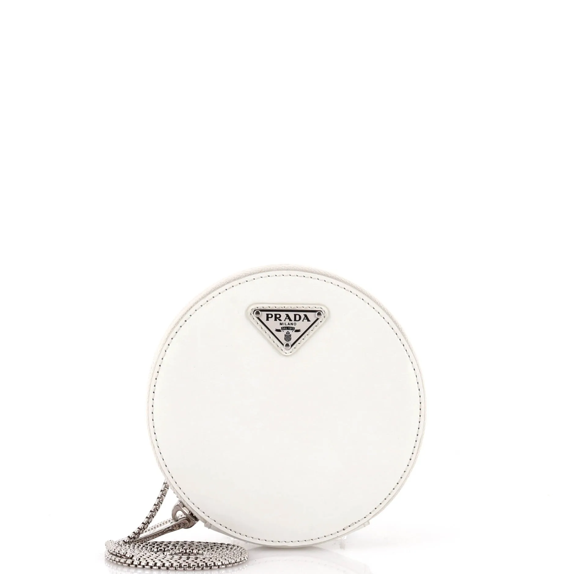 Round Pouch Bag with Chain Brushed Leather Mini