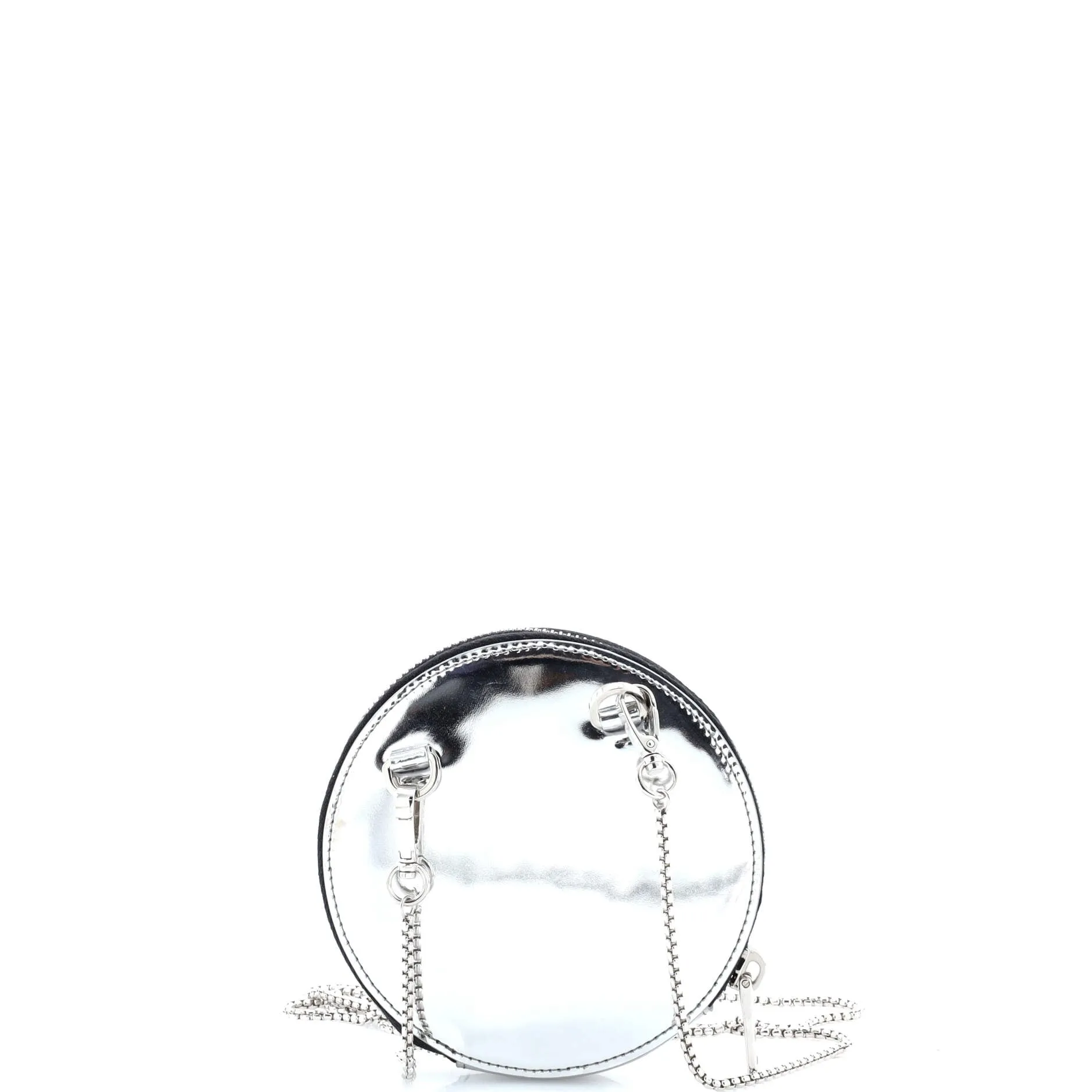 Round Pouch Bag with Chain Brushed Leather Mini
