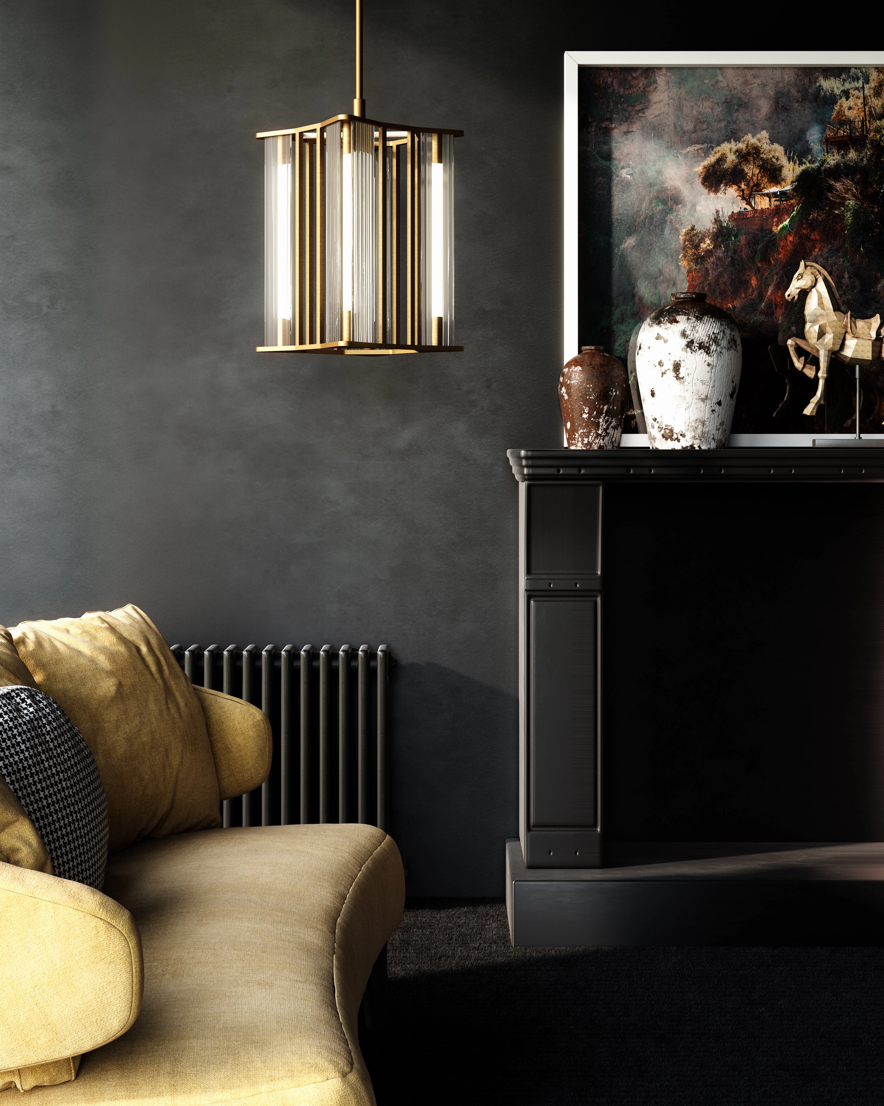 Sabre LED Pendant Ribbed Glass/Vintage Brass Designer Ceiling Lights for less