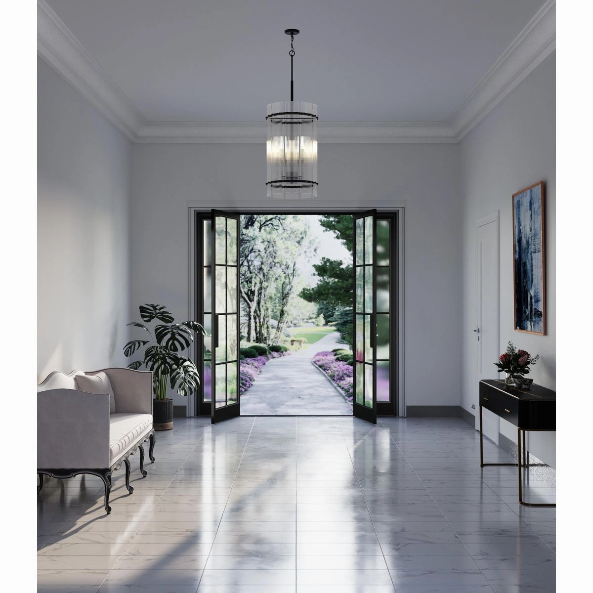 Seville Six Light Foyer Pendant Matte Black Designer Ceiling Lights for less