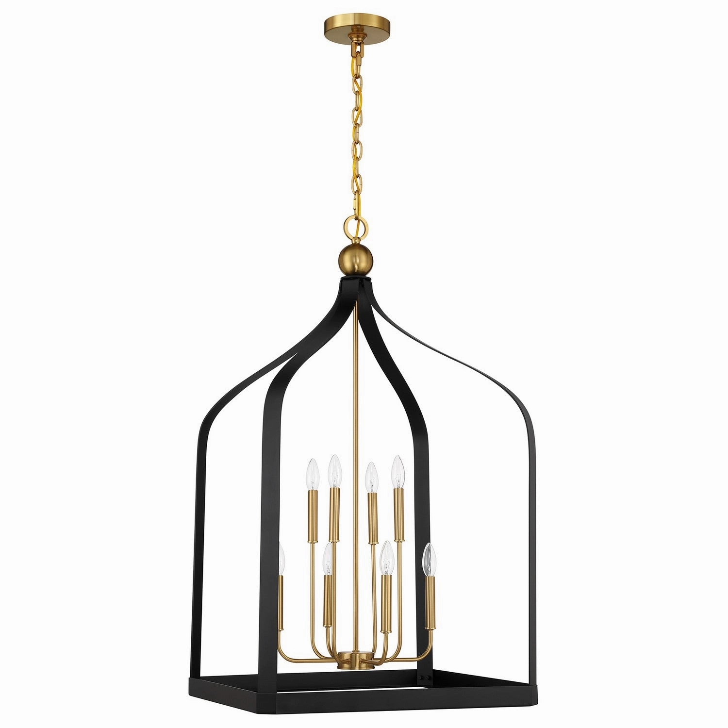 Sheffield Eight Light Pendant Matte Black with Warm Brass Designer Ceiling Lights for less