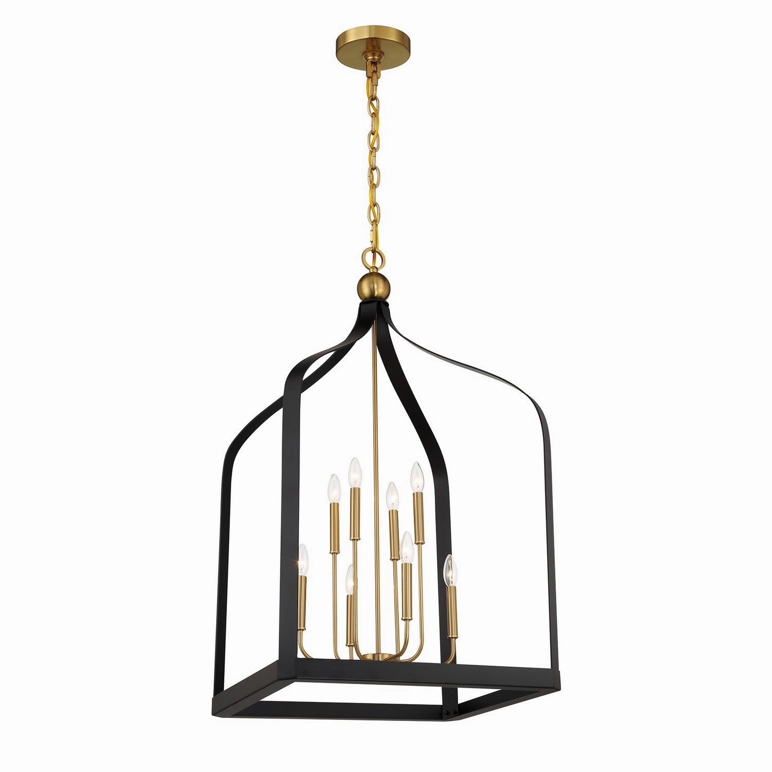 Sheffield Eight Light Pendant Matte Black with Warm Brass Designer Ceiling Lights for less