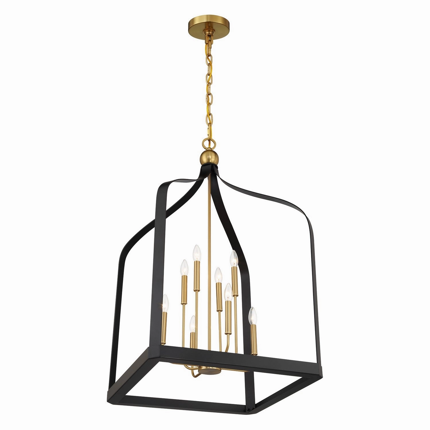 Sheffield Eight Light Pendant Matte Black with Warm Brass Designer Ceiling Lights for less