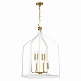 Sheffield Eight Light Pendant White with Warm Brass Ceiling Lights Lighting outlet store