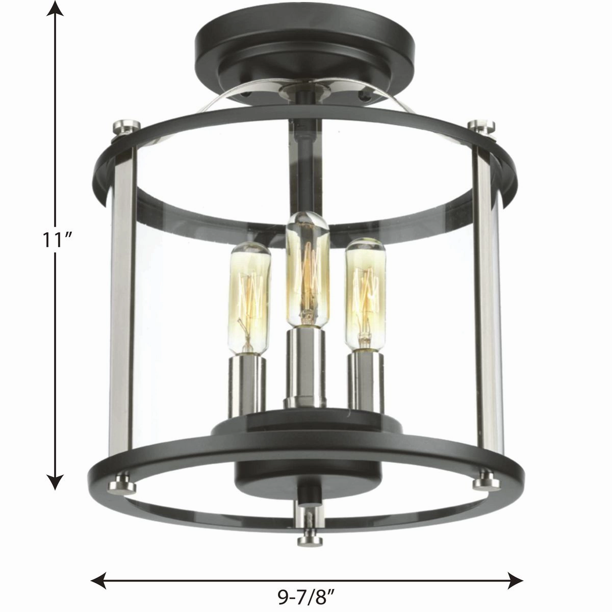 Squire Three Light Semi-Flush convertible Black Flush Outdoor Ceiling Mount Lights