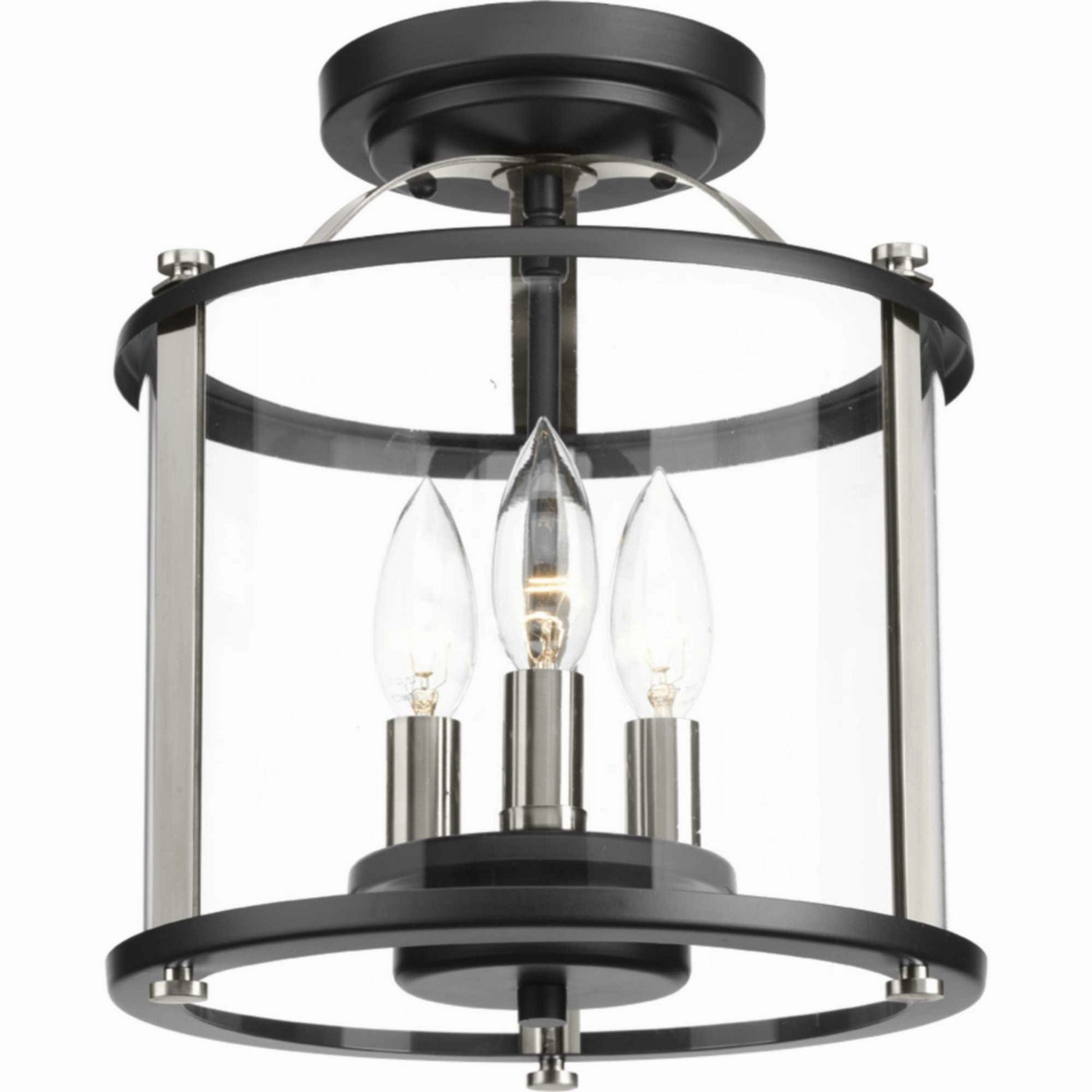 Squire Three Light Semi-Flush convertible Black Flush Outdoor Ceiling Mount Lights