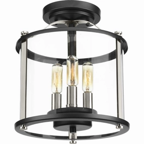 Squire Three Light Semi-Flush convertible Black Outdoor Ceiling Mount Lighting clearance
