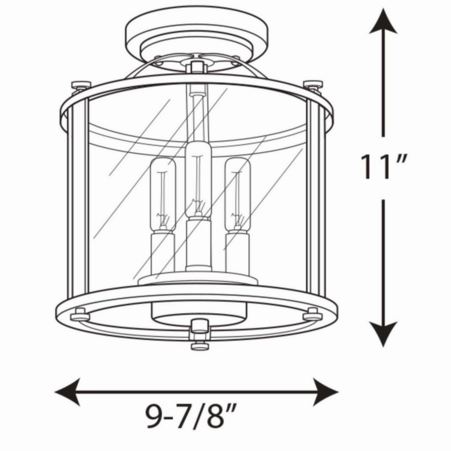Squire Three Light Semi-Flush convertible Black Flush Outdoor Ceiling Mount Lights