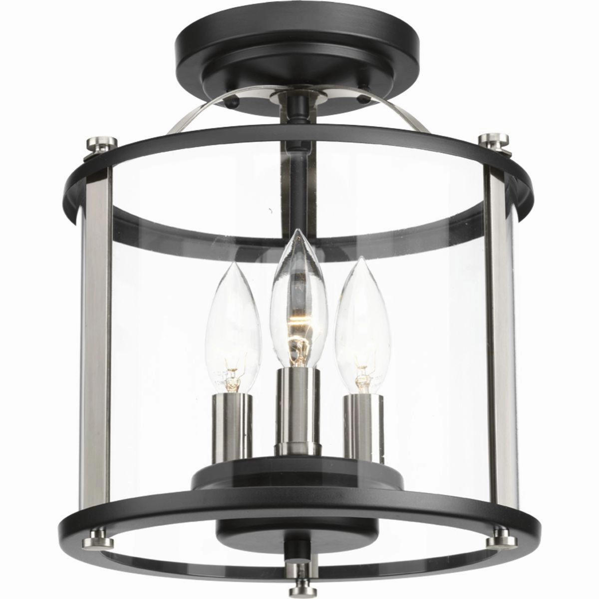 Squire Three Light Semi-Flush convertible Black Flush Outdoor Ceiling Mount Lights
