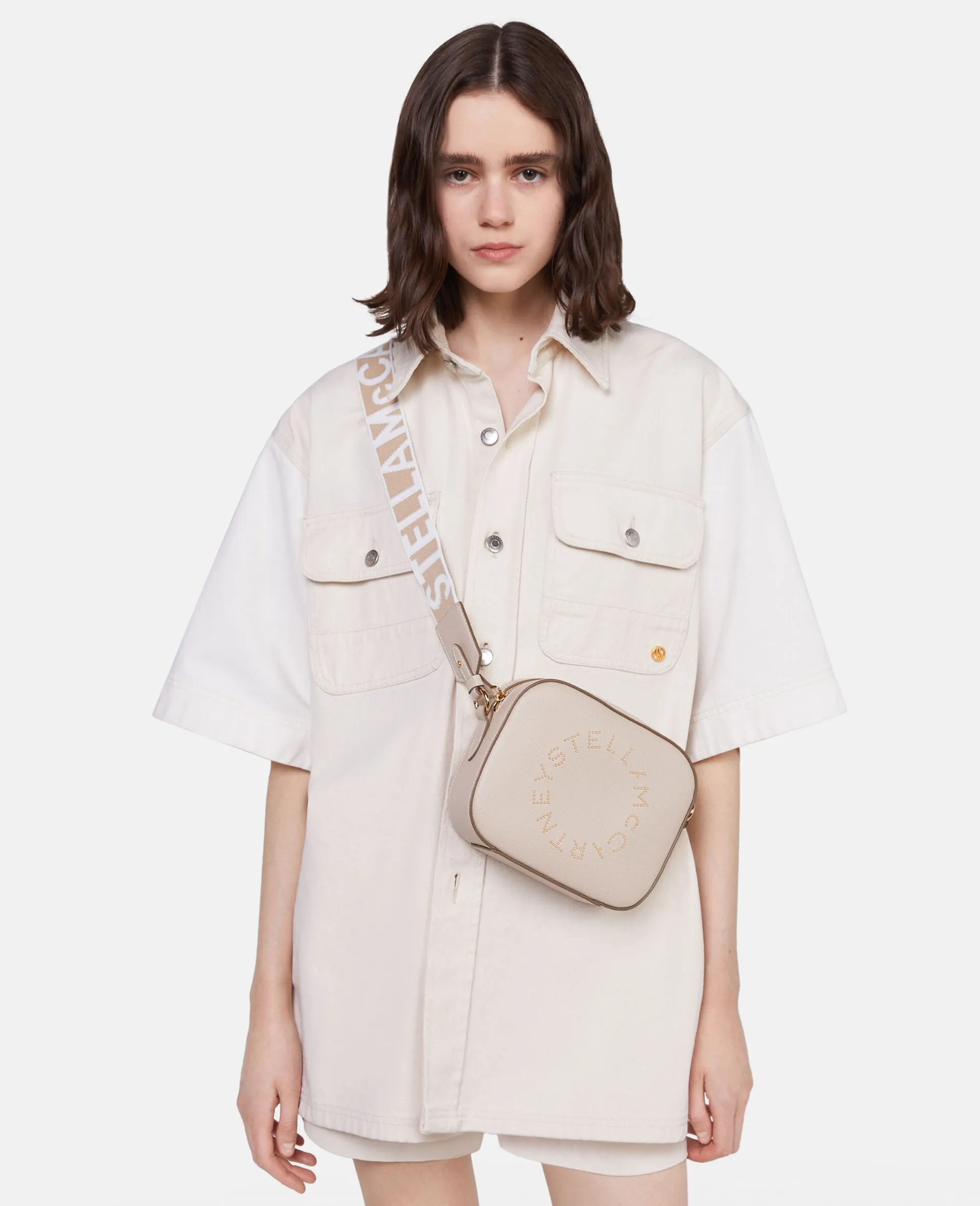 Stella Logo Camera Bag Grain Stud, Cream