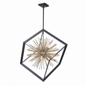 Sunburst Eight Light Chandelier Matte Black & Satin Brass Ceiling Lights Lighting discount price