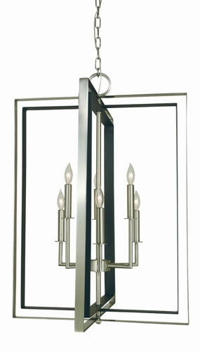 Symmetry Six Light Chandelier Brushed Nickel w/Matte Black Ceiling Lights Lighting discount price