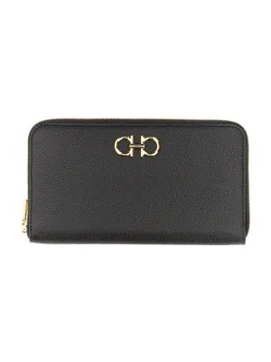Textured Black Calfskin Gancini Wallet