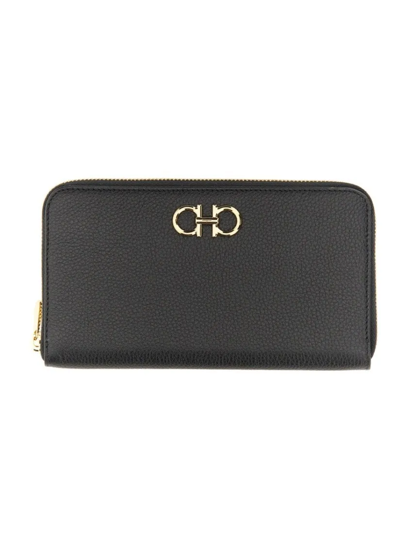 Textured Black Calfskin Gancini Wallet
