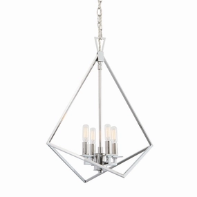 Trapezoid Cage Four Light Chandelier Polished Nickel Ceiling Lights Lighting outlet store