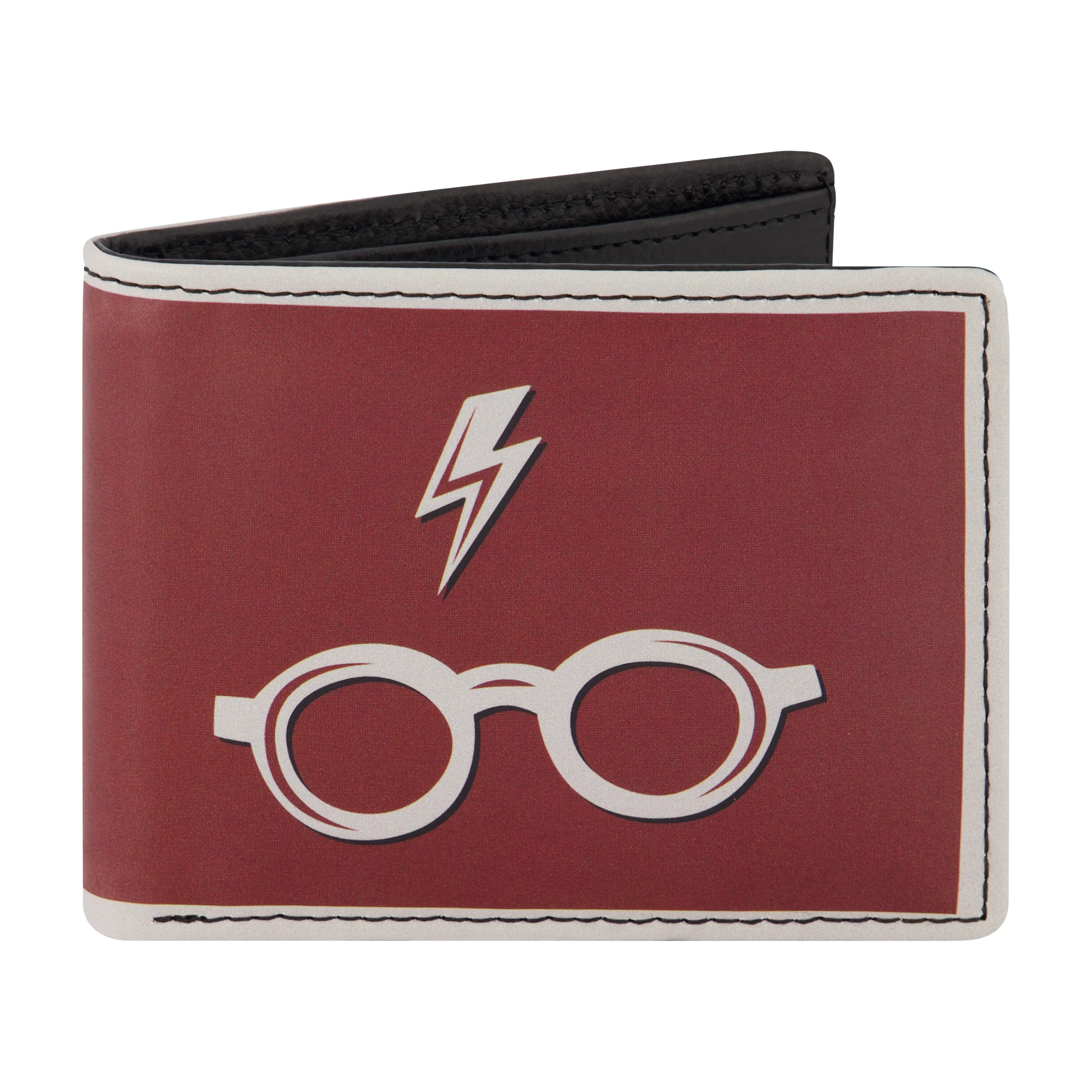 WB HARRY POTTER Lightining Bolt And Glasses in Burgundy Bifold Wallet, Slim Wallet with Decorative Tin for Men and Women