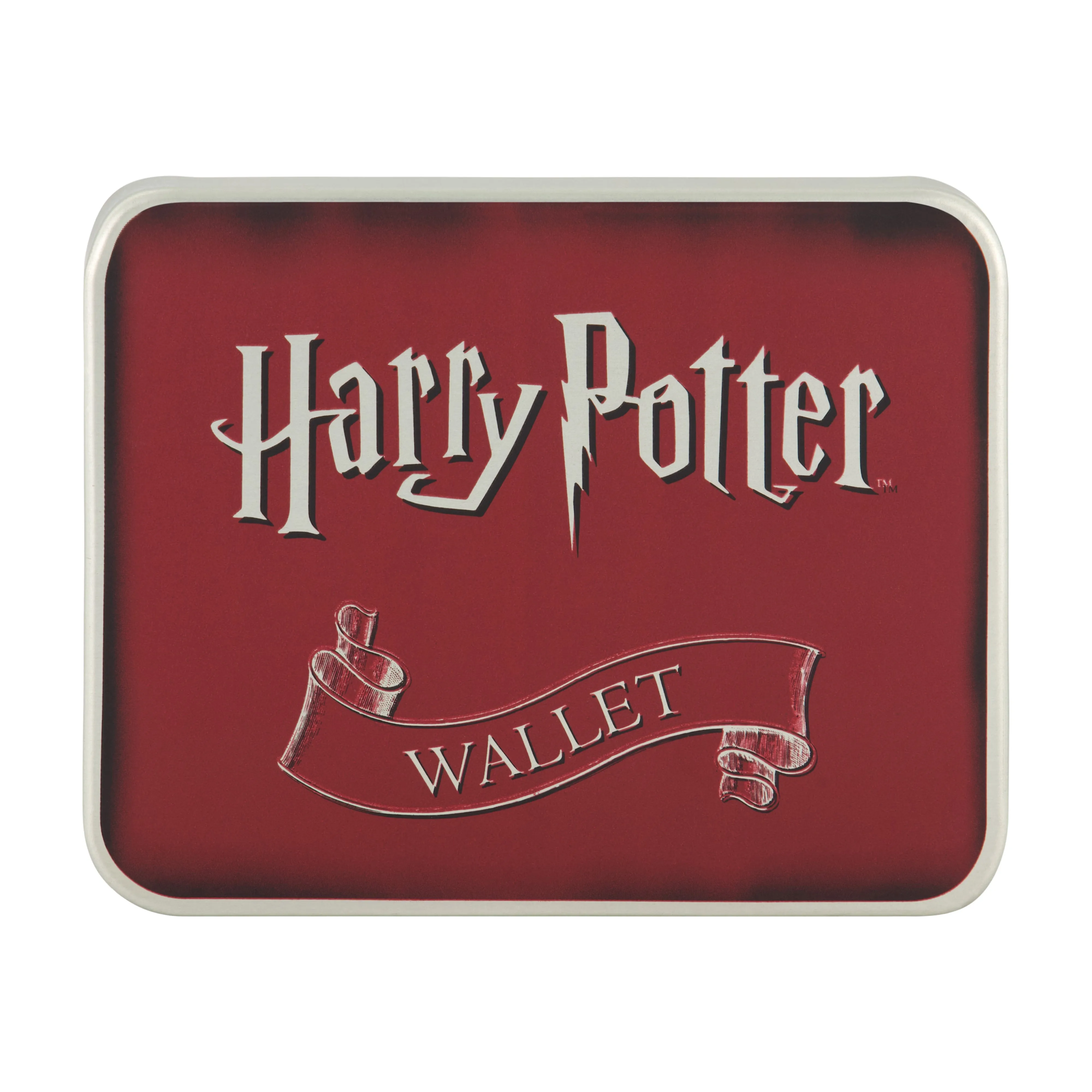 WB HARRY POTTER Lightining Bolt And Glasses in Burgundy Bifold Wallet, Slim Wallet with Decorative Tin for Men and Women