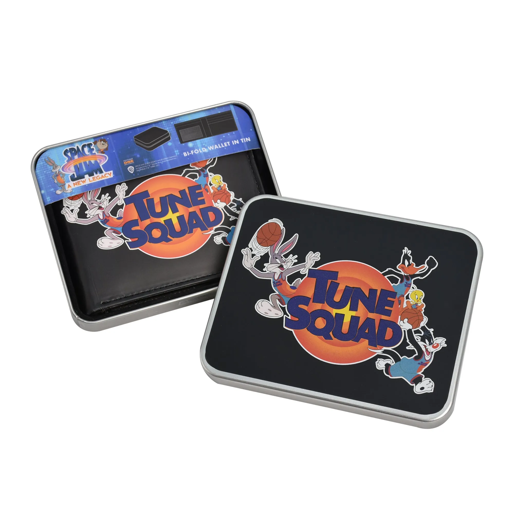 WB Space Jam A New Legacy Tune Squad LOGO Bifold Wallet in a Decorative Tin Case, Multi