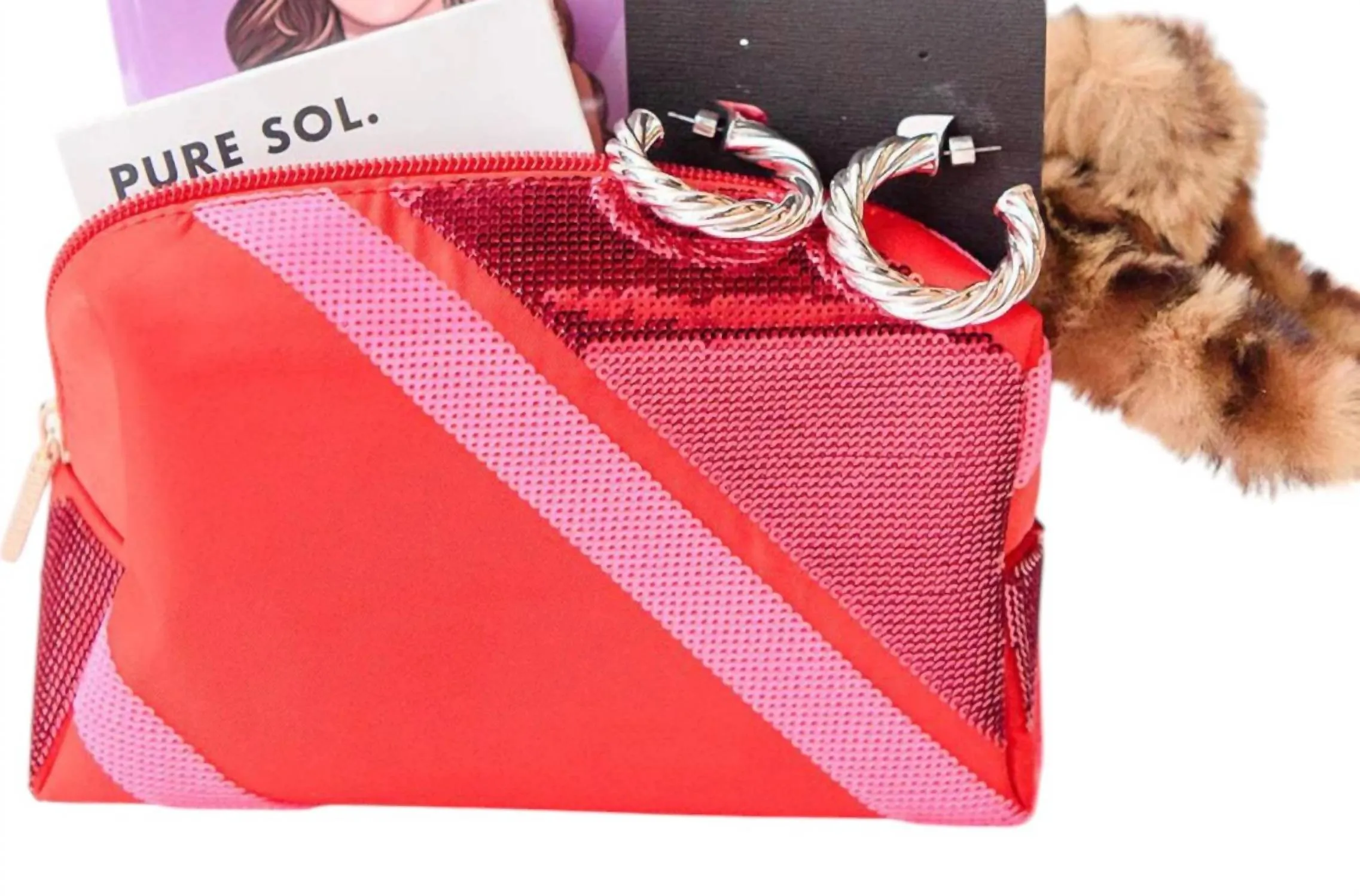 Women's Diagonal Cosmetic Pouch In Pink