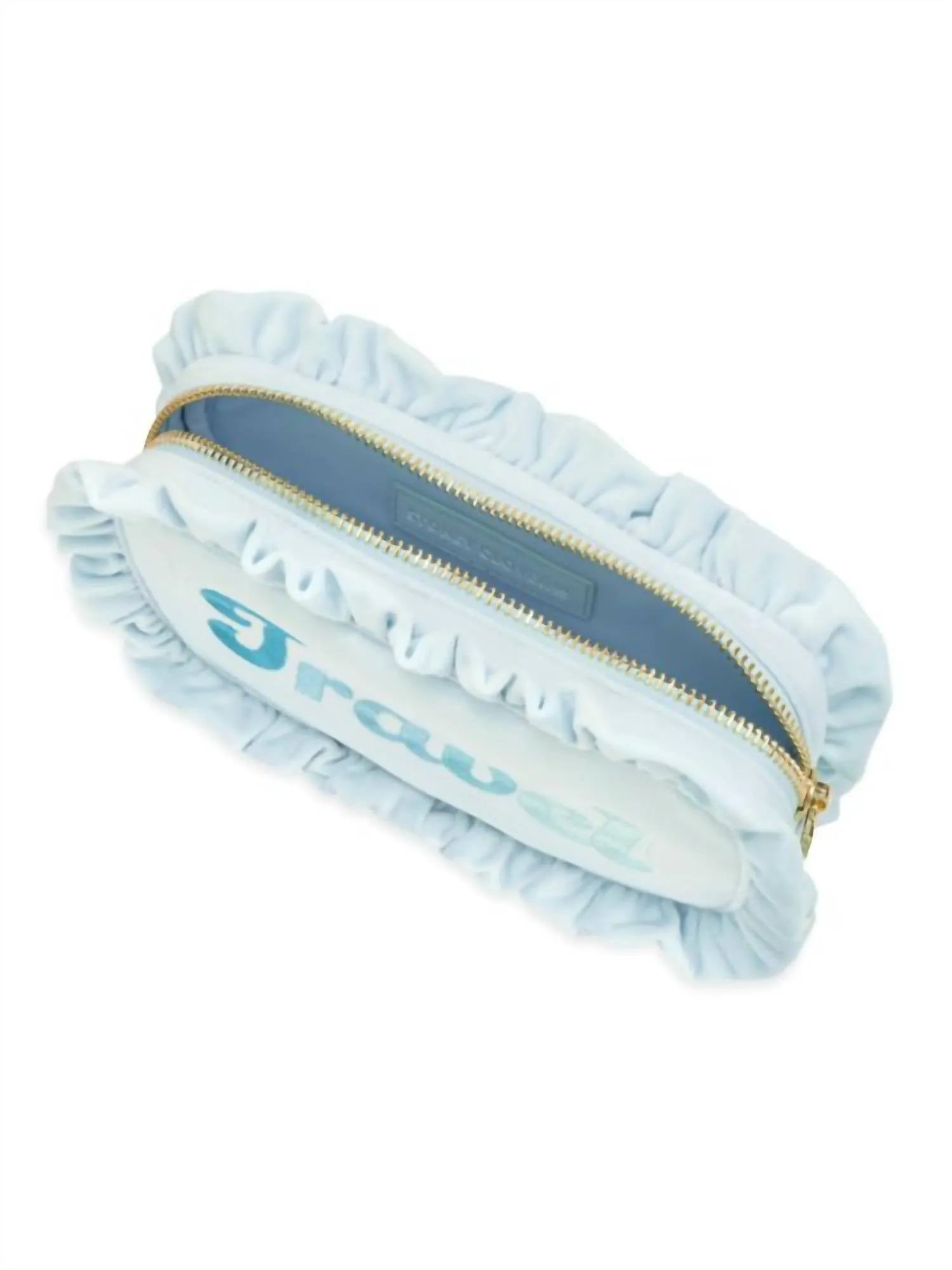 Women's Travel Velvet Ruffle Small Pouch - Pre-Sewn In Cloud