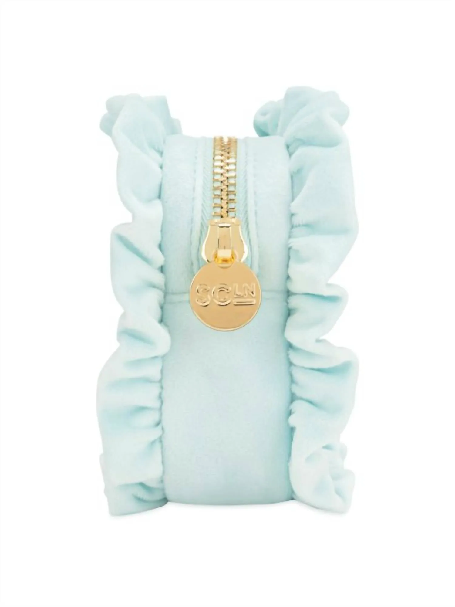 Women's Travel Velvet Ruffle Small Pouch - Pre-Sewn In Cloud